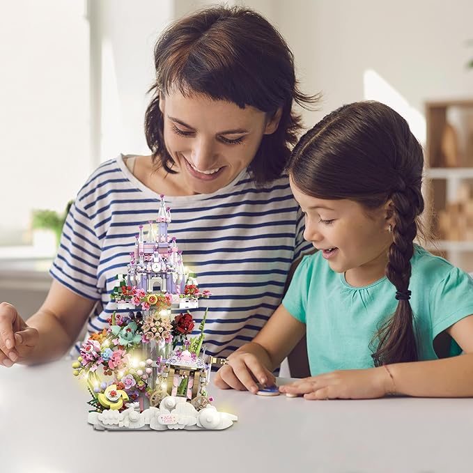 Garden Castle Building Blocks Kit with Led Lighting Flowers for Adults and Kids (1892 Pieces)