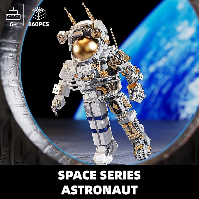 TYCOLE City Space Astronaut Building Toy Set -Translucent Classic Spaceman Model Building Block Set with Display Stand,Home or Office Decor,Idea Christmas Birthday Gift for Adults&Kids 8+ (860PCS)