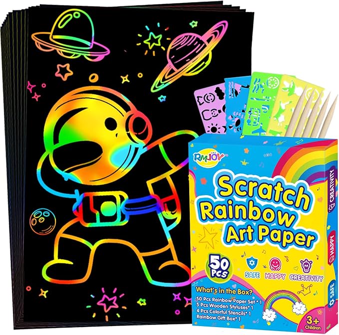 RMJOY Rainbow Scratch Off Paper for Kids: Easter Crafts Gifts for Kids 60pcs Magic Arts Supplies for Age 3-12 Teen Toys Games for Valentines Birthday Christmas Basket Stuffers |Party Favors(Boys)