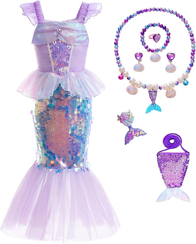 Little Girls Princess Mermaid Costume for Girls Dress Up with Accessory for Christmas Birthday Party Supplies