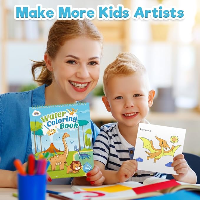 ZMLM Paint with Water Books for Kids - Easter Basket Stuffers Mess Free Coloring Activity for Toddlers - Arts & Crafts Gifts Toys for Valentines Birthday Christmas Boy Girls Ages 4 5 6 7 8(Dinosaurs)