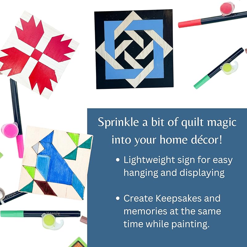 Pack of 4 Barn Quilt Kit Pattern DIY Unfinished Craft Kit, Wooden Wall Decor to Paint Small Squares Craft Set (3 inches, Friendship Star) AVTRBoutique
