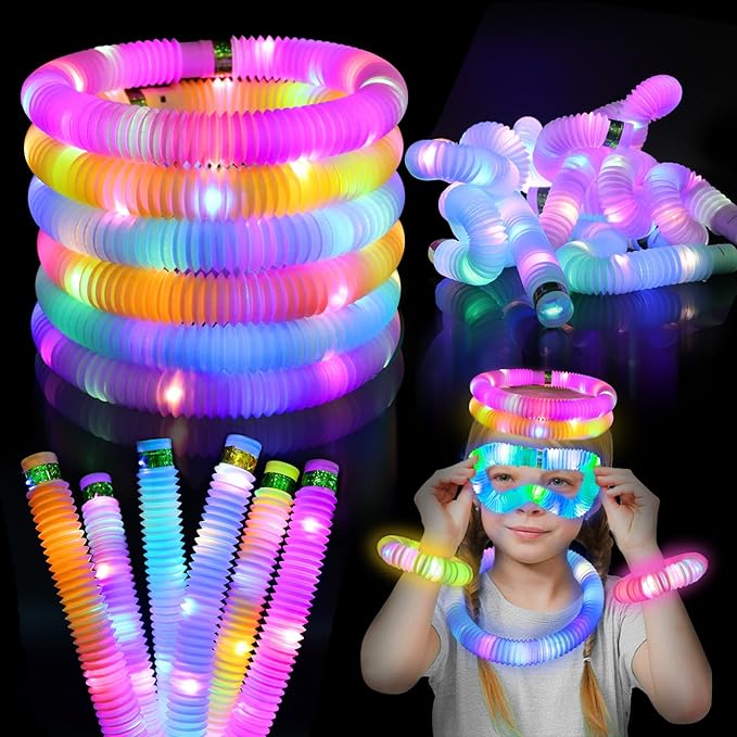 Glow Sticks Light Up Fidget Pop Tubes 6 Pack Glow in The Dark Party Supplies Toddler Sensory Toys, Glow Stick Party Pack Halloween Party Favors Goodie Bag Stuffers Christmas Return Gifts for Kids