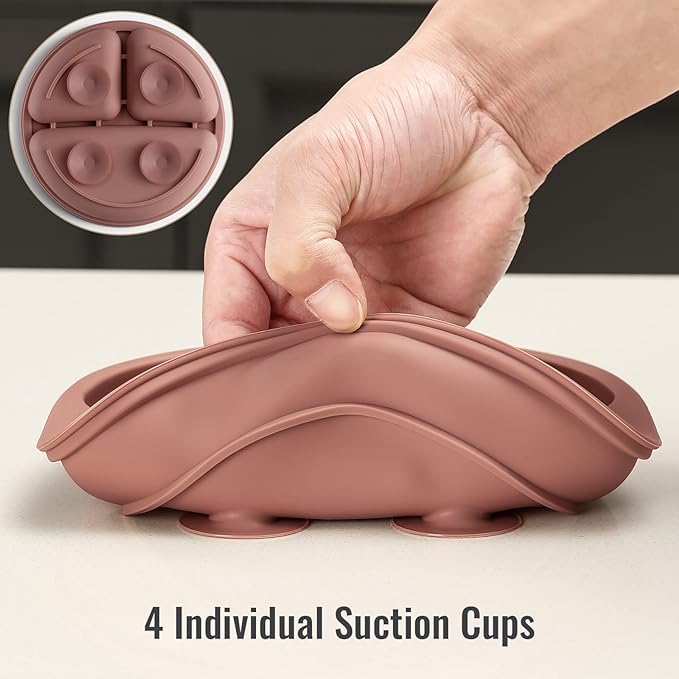 VITEVER 3 Pack Suction Plates with Lids and Utensils for Babies & Toddlers, 100% Food-Grade Silicone, Divided Design, Microwave & Dishwasher Safe