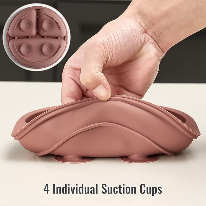 VITEVER 3 Pack Suction Plates with Lids and Utensils for Babies & Toddlers, 100% Food-Grade Silicone, Divided Design, Microwave & Dishwasher Safe