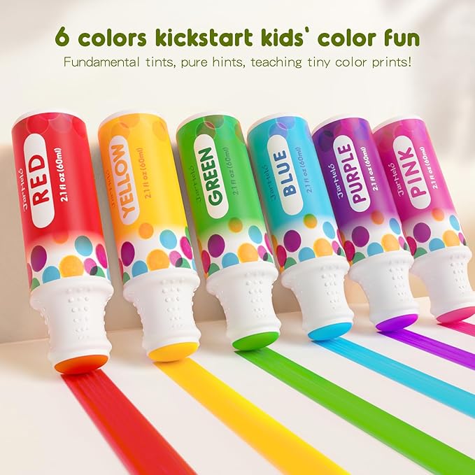 Jar Melo Washable Dot Markers, 6 Colors Dot Paints with 108 PDF & 10 Physical Activity Papers, Non-Toxic Bingo Daubers for Toddlers 1-3 2-4