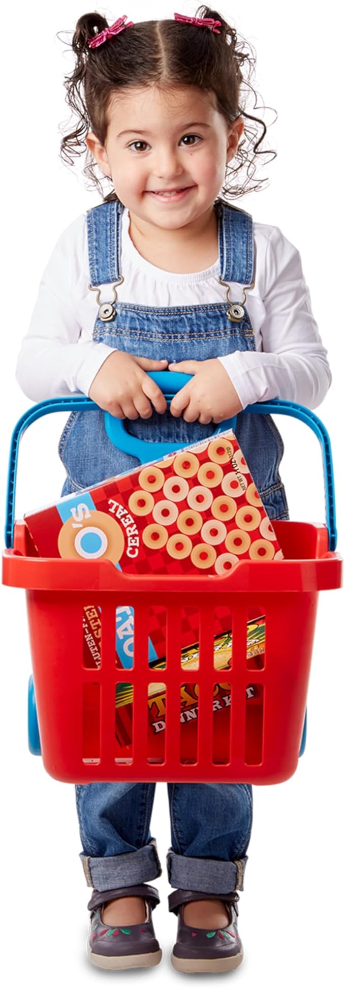 Melissa & Doug Fill and Roll Grocery Basket Play Set With Play Food Boxes and Cans (11 pcs), Frustration-Free Packaging)