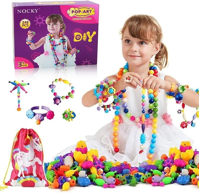 Happytime Snap Pop Beads Girls Toy DIY Jewelry Marking Kit Fashion Fun for Necklace Ring Bracelet Art Kids Crafts Birthday Fun Gifts Toys for 3, 4, 5, 6, 7,8 Year Old Kids Girls
