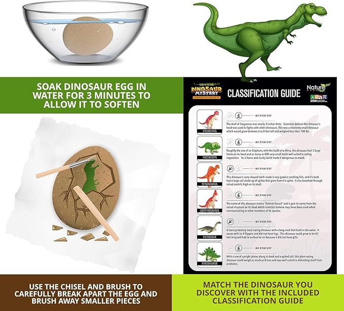 Nature Gear Dino Dig Kit for Kids, Dinosaur Eggs Digging Kit, Educational Egg Excavation Kit with 12 Glow in The Dark Mystery Dinosaurs, Interactive Archaeology Fossil Toy for Kids Age 3-5 and Up