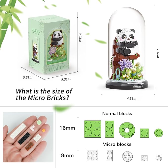 Panda Flower Bouquet Building Set for Adults, Animals Flowers Plants Decor with Dust Cover, Birthday Gift Building Toy for Boys Girls, 1083 PCS Mini Building Blocks, Not Compatible with Lego
