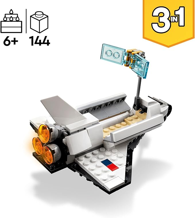 LEGO Creator 3 in 1 Space Shuttle Toys - Space Toys Building Set for Boys & Girls, Ages 6+ - Option to Build 2 Spaceships or Astronaut - Educational Gift for Kids Birthday & Holidays - 31134