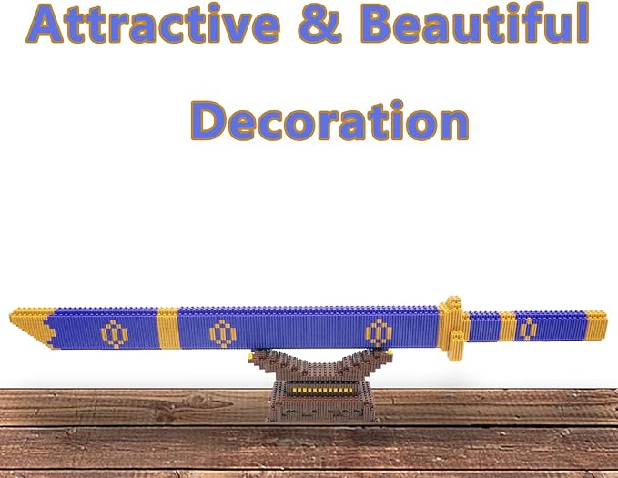 Cosplay Anime ONE Piece Zoro Swords Building Blocks Set, 22.8in Samurai Katana Zoro Sword Building Blocks with Scabbard & Stand, Cartoon Roronoa Yamato Sword Model