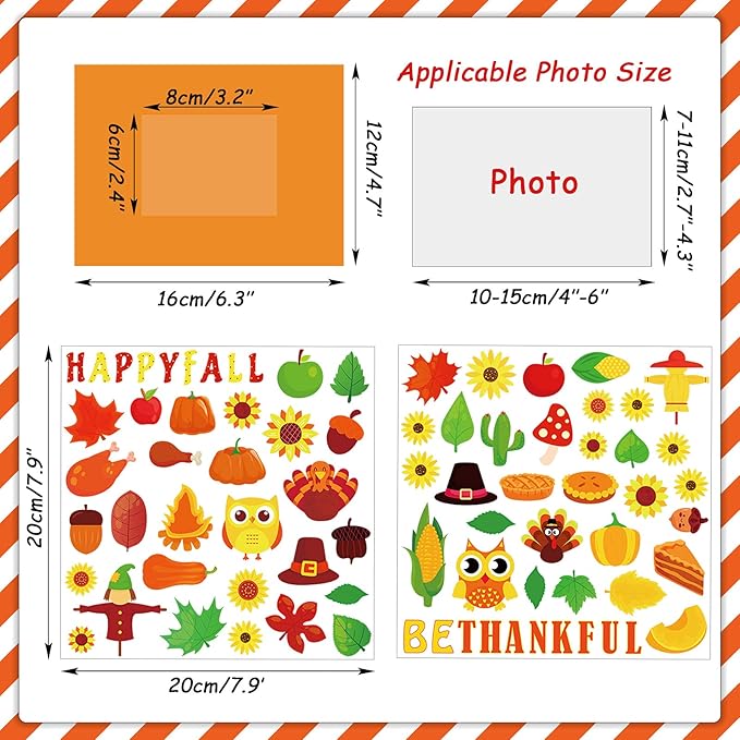 chiazllta 30 Packs Thanksgiving Fall Picture Frame Craft Kits for Kids, DIY Pumpkin Maple Leaf Turkey Craft Autumn Holiday Art Favor Home Class Kindergarten Game Activities