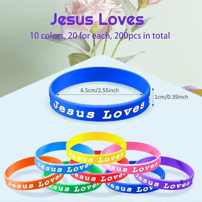 Skylety Jesus Loves You Silicone Wristbands Easter Rubber Wristbands Colorful Jesus Loves You Wristbands Christian Rubber Wristbands for Kids Novelty Party Favors(200 Pieces)