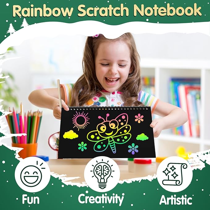 ZMLM Rainbow Scratch Party Favors Kids: Birthday Gifts Toy Bulk Scratch Art Notebook 36 Pack Scratch Paper Birthday Party Favor Girls Boys Art Craft Kit Scratch Pads Classroom Prizes