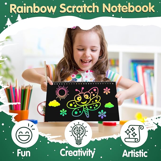 ZMLM Rainbow Scratch Party Favors Kids: Birthday Gifts Toy Bulk Scratch Art Notebook 48 Pack Scratch Paper Birthday Party Favor Girls Boys Art Craft Kit Scratch Pads Classroom Prizes