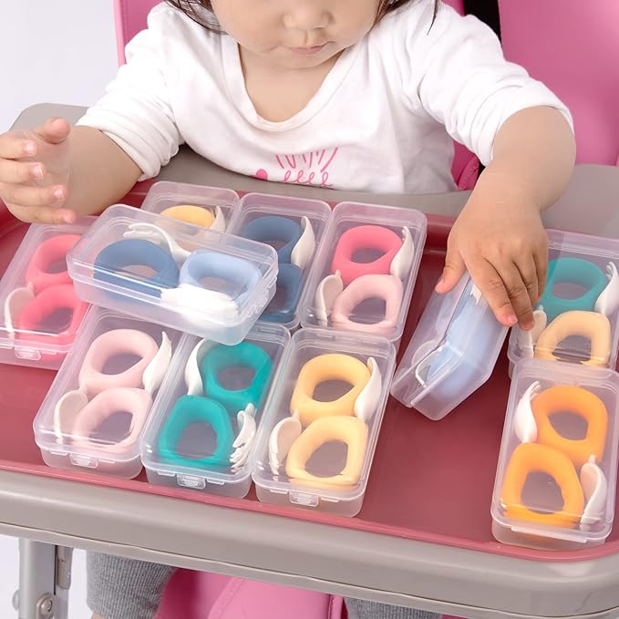 Baby Self Feeding Training Spoon and Fork Set with Travel Case, BPA-Free Cute Circle Toddler Training Utensils, Silicone/ABS Great Tableware Set Spoons Fork for Kids(Yellow)