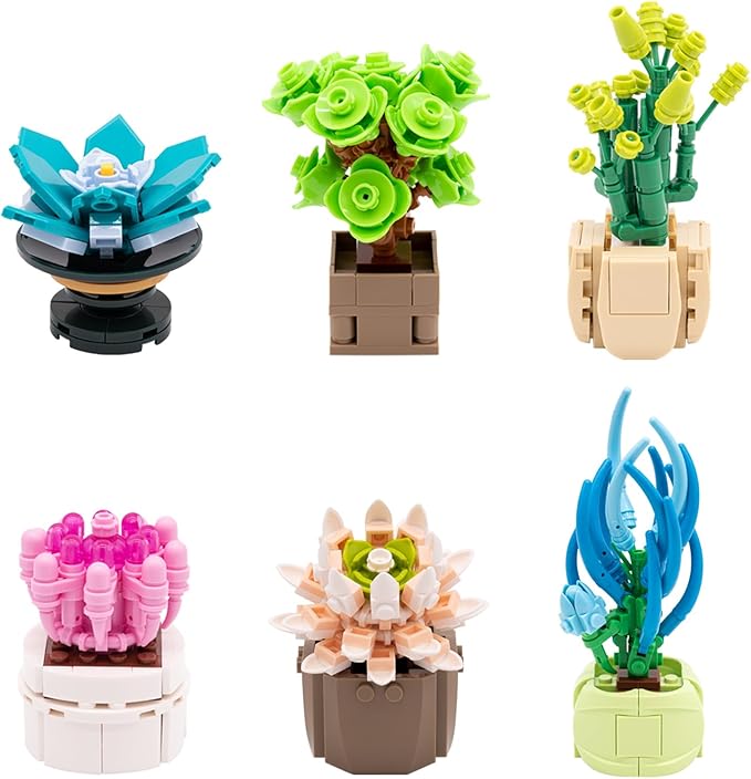 Succulents Plant Decor Building Kit 12PCS, Bonsai Tree Building Block Set, Flower Bouquet Toys Kit Botanical Collection, Creative Building Project for The Home or Office, Kids Party, Birthday Favors
