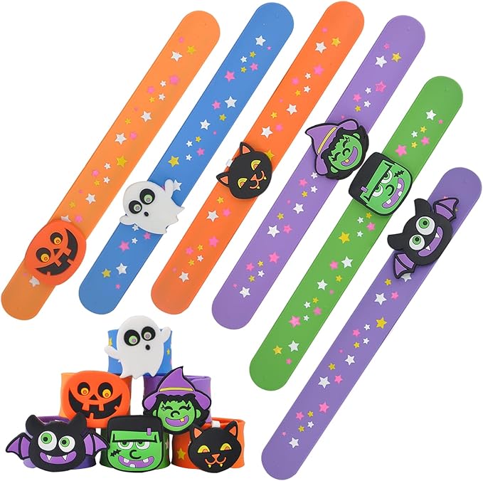 Welkin 6PCS Halloween Slap Bracelets For Kids,Colorful Silicone Bracelet, Soft and Safe Slap Bracelets Party Decorations Favors，Kids halloween Party Gift (Halloween)
