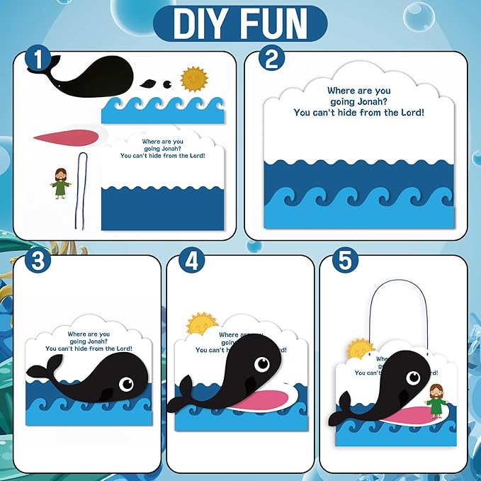 Wenqik 24 Pcs Jonah and The Whale Craft Kit DIY Christian Sunday School Crafts Jonah and The Whale Decorations Make Your Own Jonah and The Whale Set for Kids Classroom Fun Activities Art Supplies