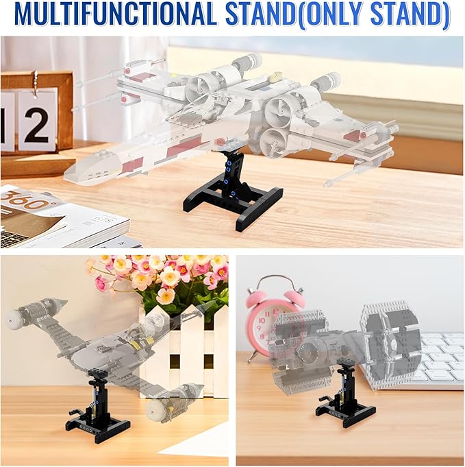 Display Stand for Lego X-Wing Fighter 75301 Building Kit, Stand for Lego TIE Bomber 75347, Stand for Lego Mando N-1 Fighter 75325, Adjustable Angle Bracket Toy for Kids Aged 6+, 2 Pack