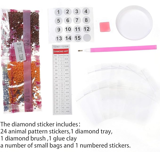 sinceroduct 5D DIY Kids Animal Diamond Stickers Beginner Diamond Kits, Digital Diamond Paint