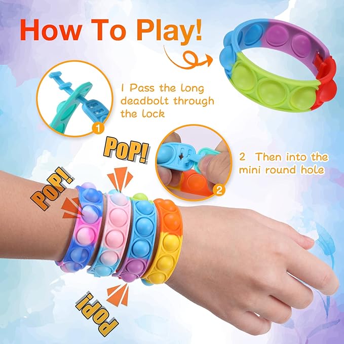 Kids Party Favors Pop Fidget Toys Bulk Its 24 Packs Fidget Bracelet It Birthday Party Favors for Kids Goodie Bags Stuffers Classroom Prizes Poppers Valentines Gifts for Students Girls Boys Cheap