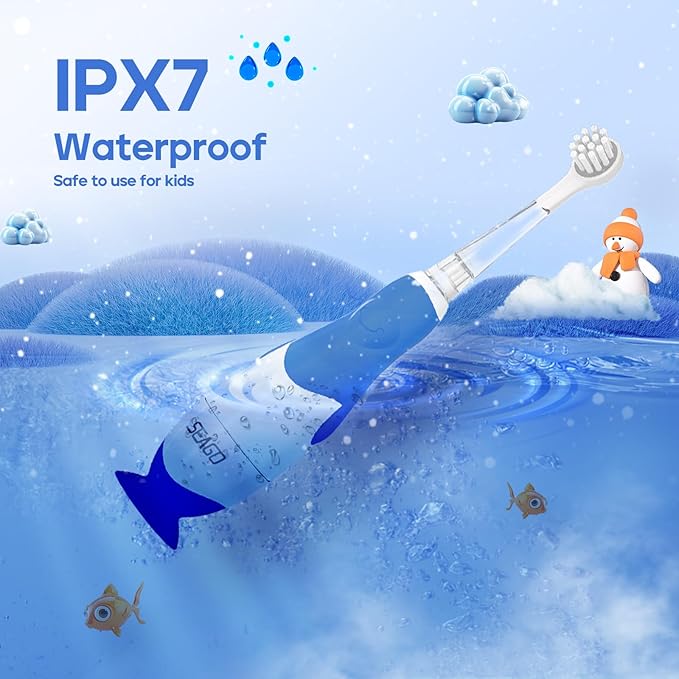 SEAGO Toddler Electric Toothbrushes for Baby Ages 0-3 Years, Baby Toothbrush with Smart Timer and Suction Base, 4 Replacement Brushheads (Navy-C)