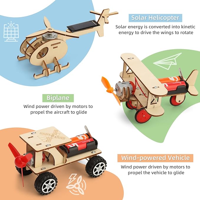 STEM Kits for Kids Age 8-10 10-12, 6 Set Wood Building Projects Crafts Science Model Car Kits for Kids Age 8-12 5-7, Wooden 3D Puzzles, STEM Toys for Boys 7 8 9 10 12 13 Year Old Birthday Gifts