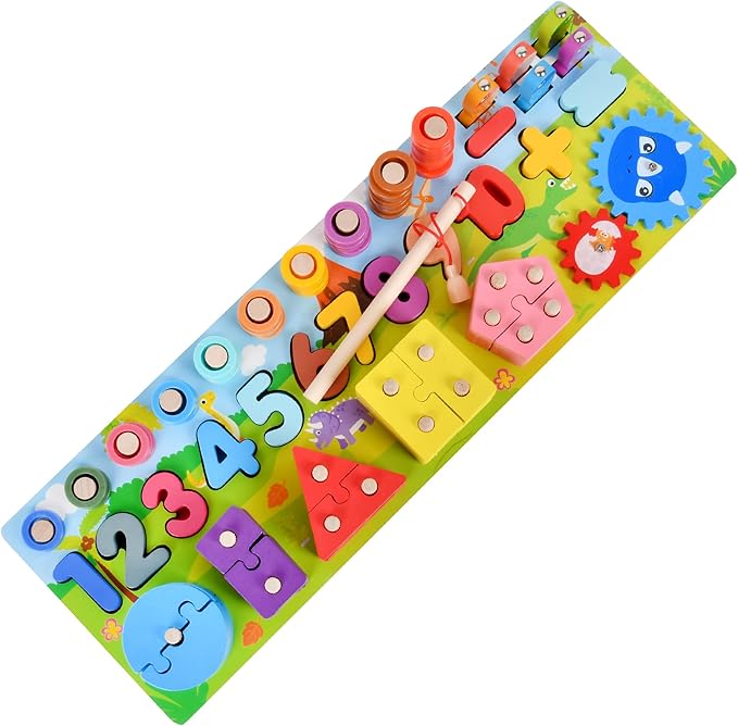 Wooden alphanumeric Shapes Jigsaw Ring Count Classification Toys Math Shapes Building Blocks Toddler Learning Playboard Math Fishing Educational Toys Montessori Educational Toys (color4)
