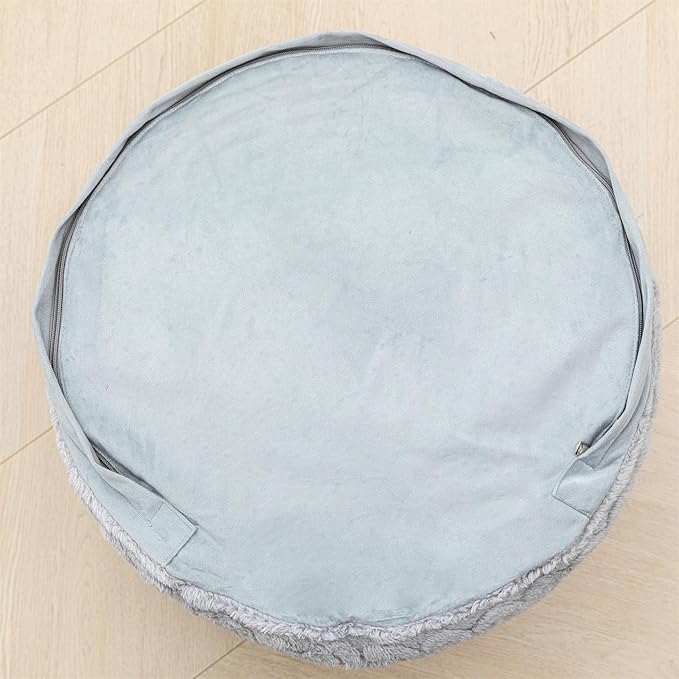 Asuprui Round Pouf Ottoman Stuffed Floor Pouf Foot Stool Floor Chair for Living Room Bedroom Foam Filled Boho Poof Foot Rest for Couch 20 Diameter x 12 Height Inches Light Gray Pouf with Filler