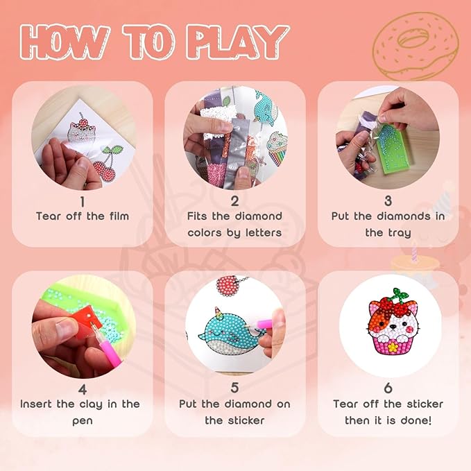 Cymbana Painting Diamond Kits for Kids 20 Pcs Desserts Contains Cupcake, Donut, Ice-Cream, Popcorn, Cookies