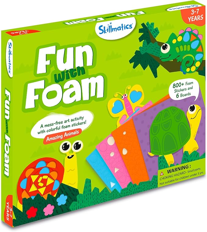 Skillmatics Art Activity - Fun with Foam Animals, No Mess Felt Sticker Art for Kids, DIY Craft Kits, Gifts for Boys & Girls Ages 3, 4, 5, 6, 7, Travel Toys