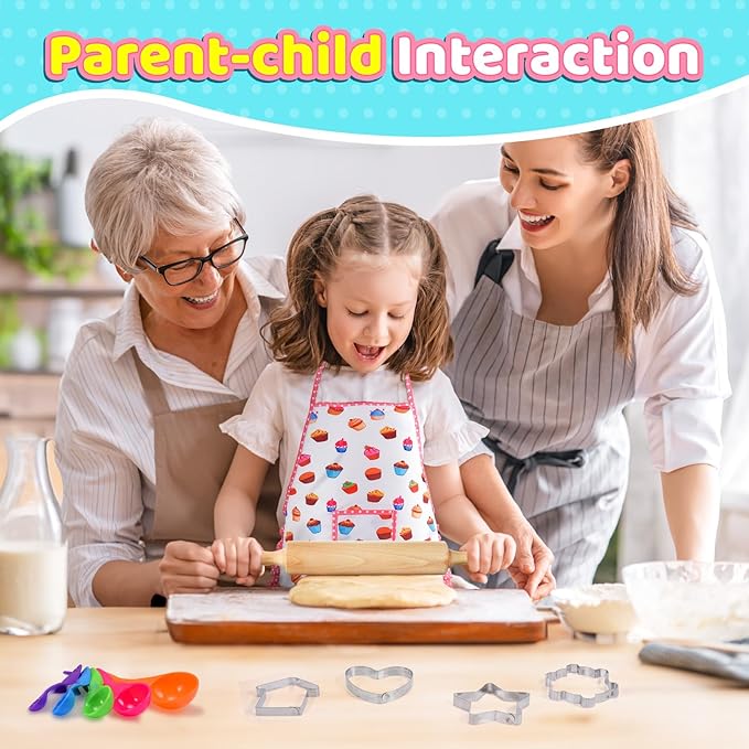 Toyze Birthday Gifts for 3-8 Year Old Girls Cute Stuff Apron for Girls Kids Cooking Sets Toddler Toys Kids Chef Hat and Apron Easter Christmas Stocking Stuffers White-with Cookbook
