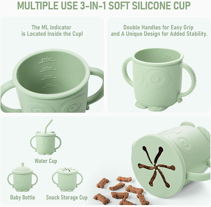 Baby Weaning Set, Silicone Baby Feeding Set(10 Pcs), Toddler Weaning Set with Adjustable Bib, Suction Bowl, Plate, Fork, Spoon, Water & Snack Cup Kit, Baby Led Weaning Kit for Babies and Kids