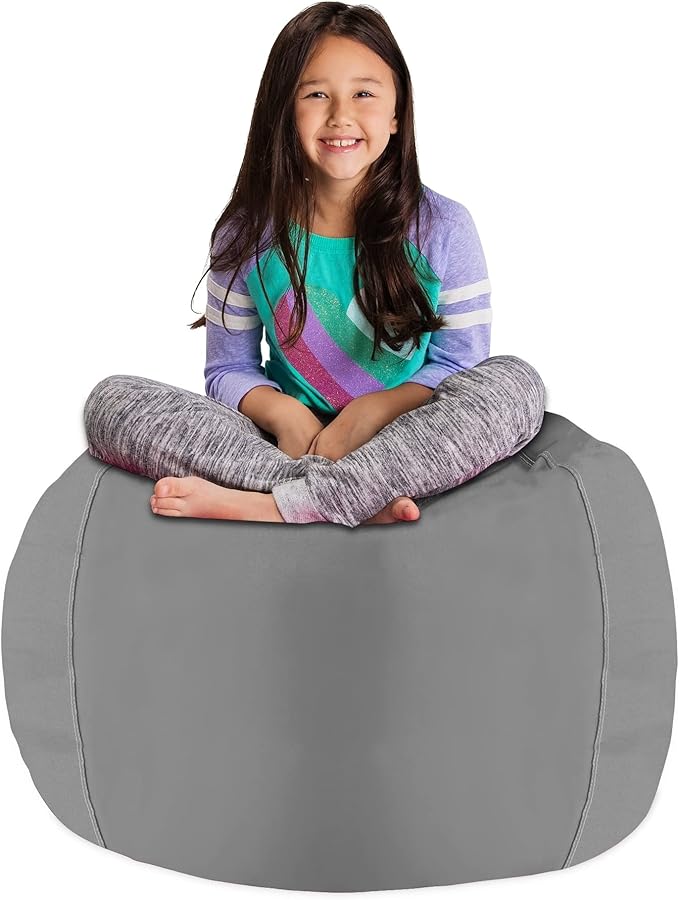 Posh Stuffable Kids Stuffed Animal Storage Bean Bag Chair Cover - Childrens Toy Organizer, X-Large 48" - Canvas Bubbles Blue and White