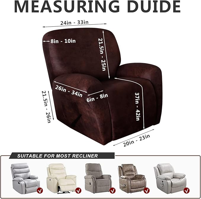 molasofa Recliner Chair Covers - 4 Pieces Leather Like Large Recliner Chair Covers with Pocket Waterproof Non Slip Stretch Recliner Slipcover for Lazy Boy Recliner Chair Washable (Red)