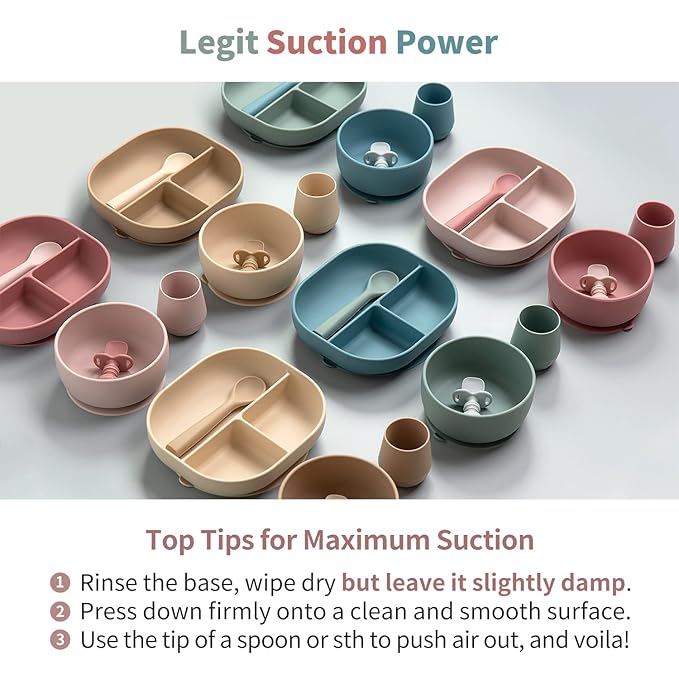 SAMiGO Silicone Baby Feeding Set, Baby Led Weaning Supplies, Suction Bowl Plate Bib Cup Self Feeding Spoons, Solid Food Eating Essentials, First Stage Utensils, 6+ Months