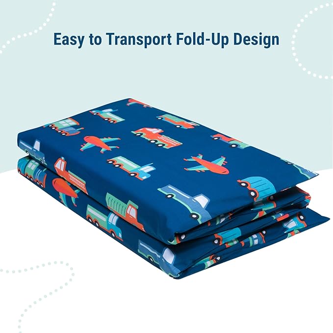 Wildkin Kids Nap Mat Cover for Boys & Girls, Sewn-in Flap Design Rest Mat Cover, Perfect for Preschool and Daycare, Fits Our Vinyl Nap Mat up to 1.5 Inches Including Basic Sleep Mat (Transportation)