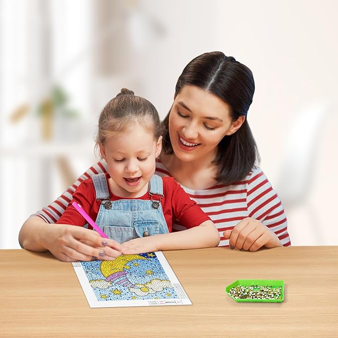 Turniton 5D Diamond Painting Kits for Kids, Diamond Arts Painting Kits with Wooden Frame, Moon Kids' Mosaic Kits for Beginners, Girls, Adults, Diamond Painting Pictures, Arts Craft for Home Decor