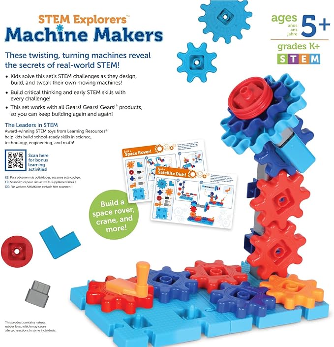 Learning Resources STEM Explorers Machine Makers, 50 Pieces, Ages 5+, STEM Toys, STEM Building Toys, STEM Kits, Engineering Toys, Build it Yourself Toys