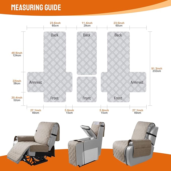 VANSOFY Loveseat Recliner Cover with Console 100% Waterproof Sofa Slipcovers Non-Slip Reclining Couch Cover Split Sofa Covers Furniture Protector for Pets, Dogs（Khaki）