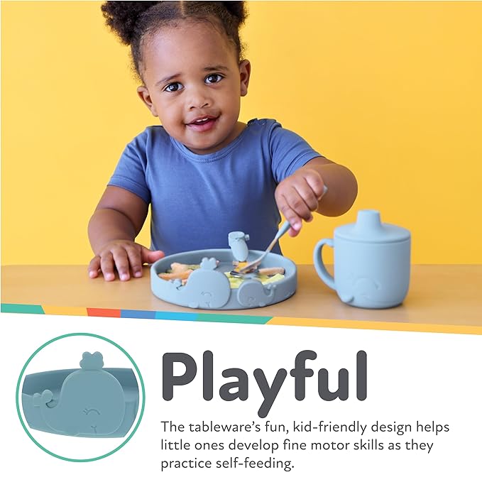 Nuby Animal Friend Silicone Round Plate - Toddler Plate - 6+ Months - Blue Whale Plate