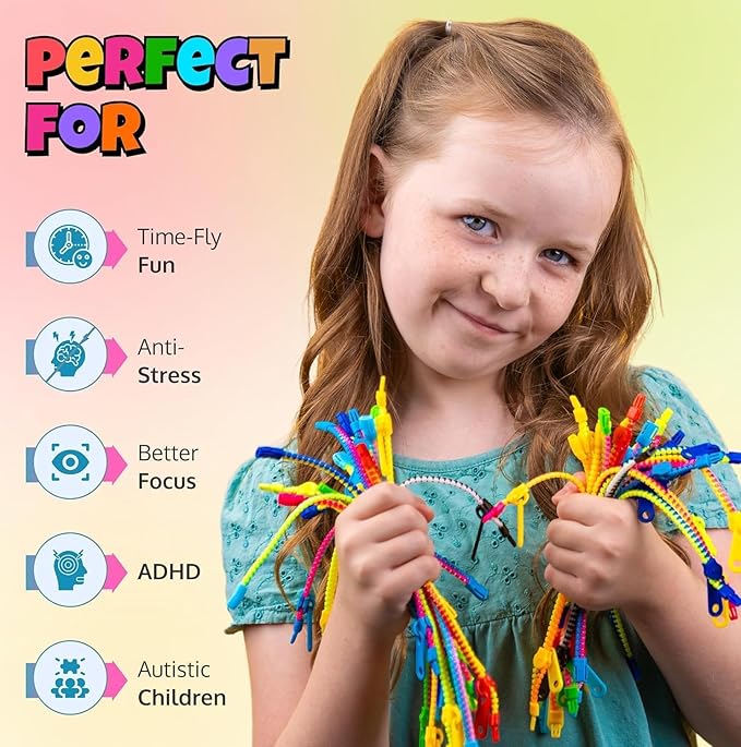 UpBrands Bi-Color 7 1/2-Inch Zipper Bracelets (12-Pack) | Kids' Trendy Dual-Tone Friendship Accessory, Perfect Fidget Toy for Classroom and Parties, Zipper Fun for All Ages