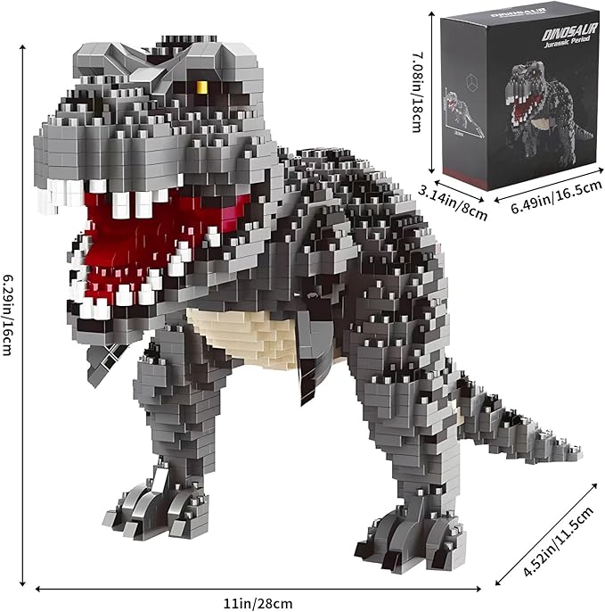 Dinosaur Tyrannosaurus Rex Model Decor Micro Mini Blocks Velociraptor Building Blocks Toy Birthday for Age 6+ Children Adults Teens 1530 Pieces