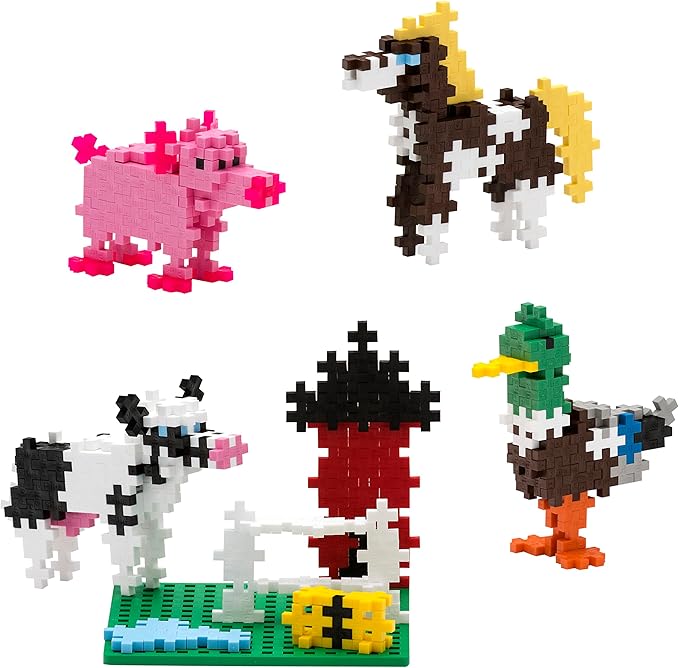 PLUS PLUS Building Block Playset Kit, Themed Figures 3D Puzzle, Fun Stem Toys for Kids, 350 Mini Interlocking Pieces - 5 Tube Bundle, Farm
