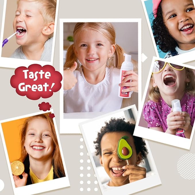 NOHOO Kids Foam Toothpaste with Fruit Flavor,Fluoride Free Natural Formul, Foam Toothpaste for Electric Toothbrush,Suitable for Toddler's Oral Cleaning and Cavity Prevention (2Strawberry+2Orange)