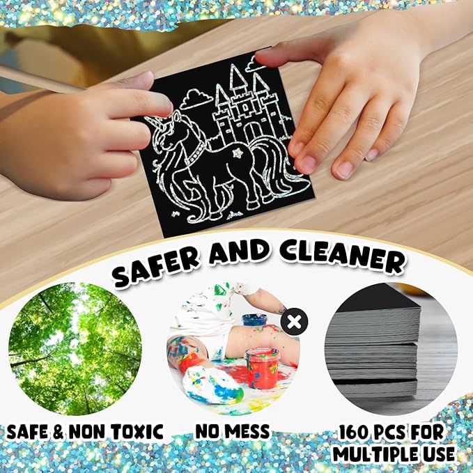 ZMLM Rainbow Scratch Art Paper Mini Note for Kids Gifts Ages 4-8 Bulk Craft Supplies for Teen Girls Boys Easter Basket Stuffers Birthday Classroom Party Games Toy Valentines Day Gift（Silver