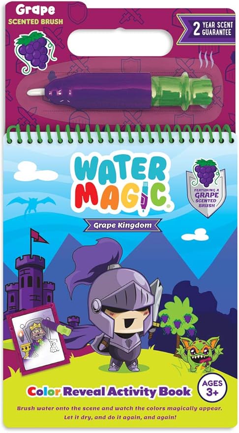 Water Magic - Patented Gourmet Scented Reusable Water Reveal Activity Books - No Mess, All Fun by Scentco (Grape Kingdom and Construction)