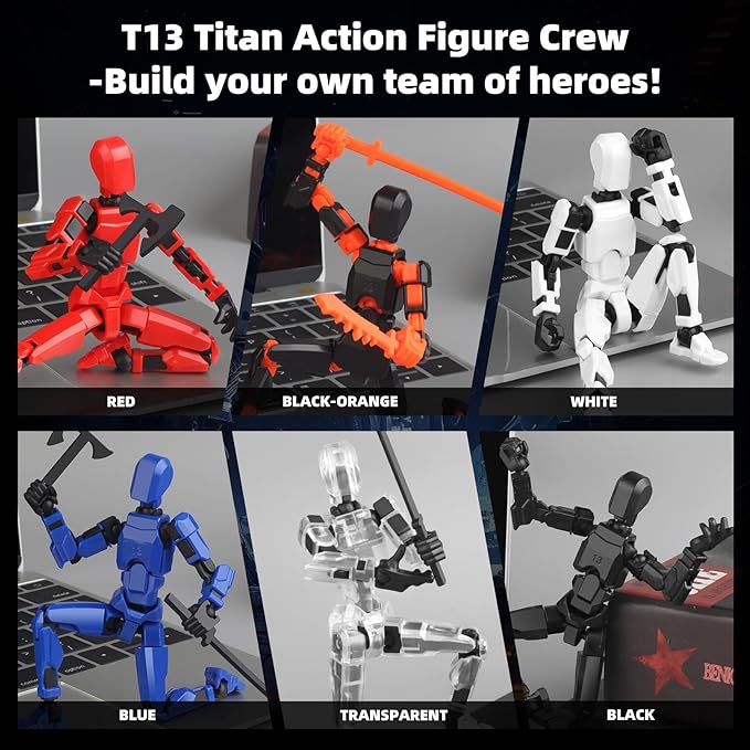 6Pack Titan T13 Action Figures Set - Lucky Spider T13 Action Figure 3D Printed Robot Figures Titan 13 Action Figures for Modeling Collector Birthday Gift for Kid 3-8 Year（Requires Assembly）